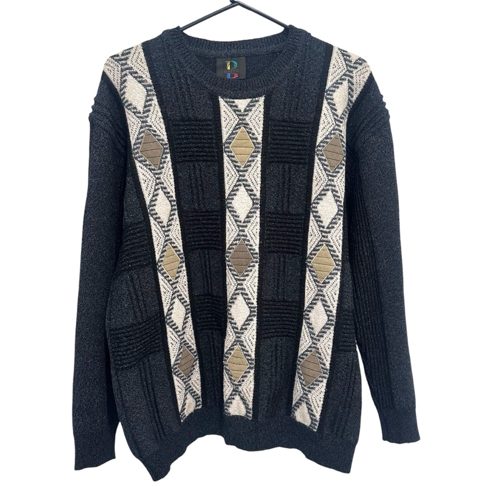 Vintage Baffo Men’s sweater grey & tan with suede embroidered details 52 L